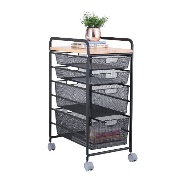 Picture of WIREMESH Drawer 4tiers with wheel+MDF BK