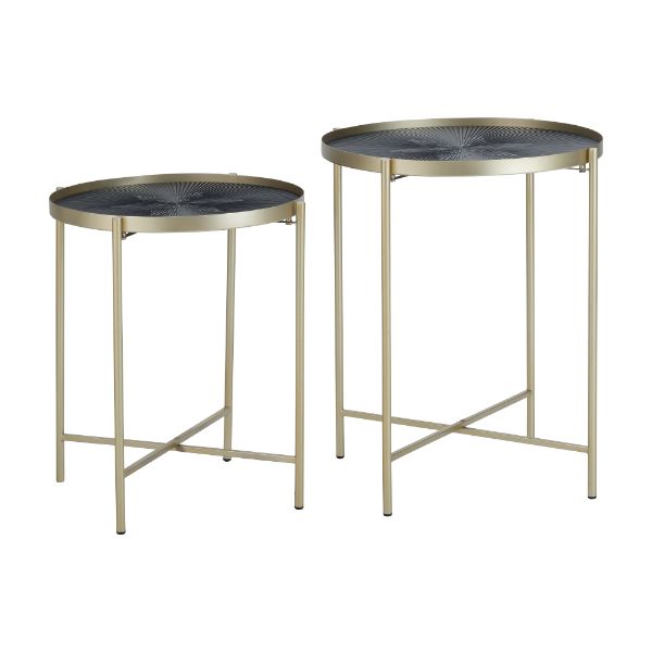 Picture of ORACLE Round side table 2 pcs/set GD/BK